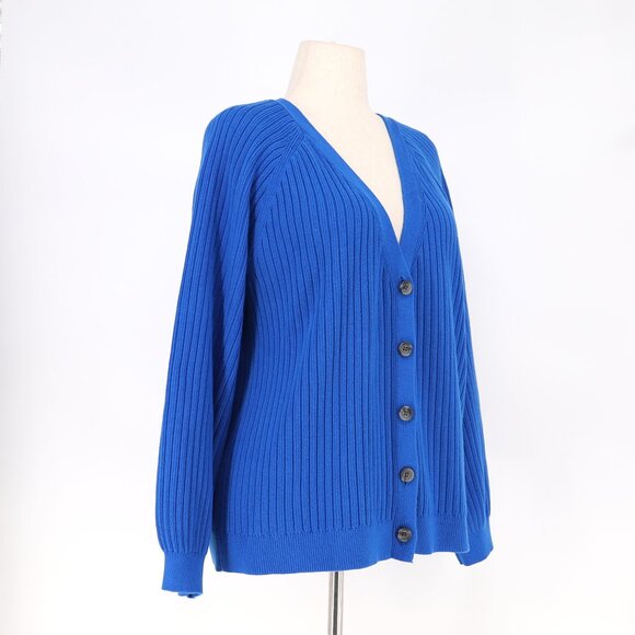 TALBOTS Soft V-Neck Cardigan Classic Ribbing Button Front Royal Blue Size 2X - Picture 2 of 7